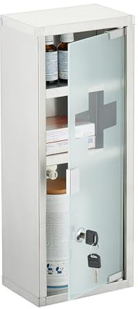 Relaxdays Medizinschrank, 3 Fächer, Edelstahl, Milchglas, Medikamentenschrank, HBT 45x18x12cm, abschließbar, Silber