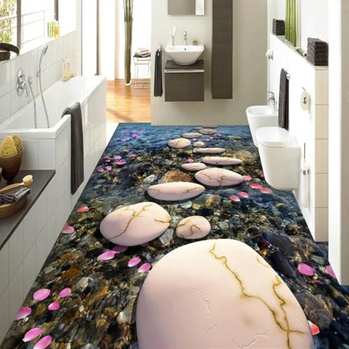 GZGZG Adesivi per piastrelle del pavimento del soggiorno ciottoli di fiume petali camera da letto bagno carta da parati impermeabile pittura murale