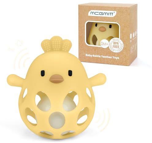 MCGMITT Baby Teething Toys for 3-6 Months, Easy Grasp Silicone Infant Rattle Teether Toy for 0-12 Months, BPA-Free Food Grade Baby Montessori Sensory Toys, Soft Infant Chew Toys for Teething Relief