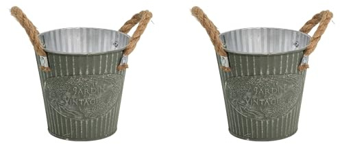 DARO DEKO Metall Blumentopf grün Ø 20 x 19cm - 2 Stück Pflanz-Töpfe Übertopf bepflanzbar