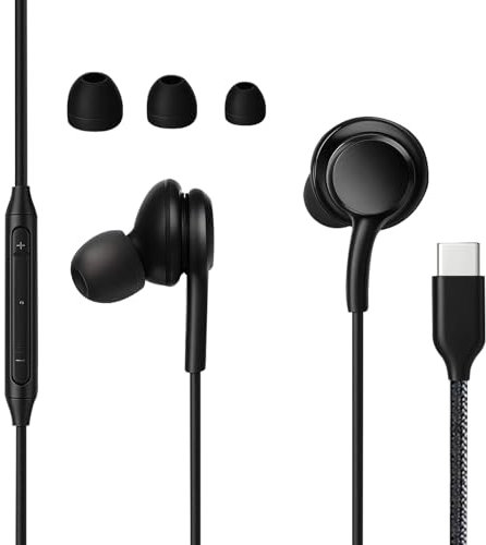 Huybaa Auriculares USB C, Auriculares Tipo C con Cable con micrófono, Hi-Fi estéreo USB C In-Ear, Cascos USB C para S23 S24 S22 Ultra A55 A35 A53 A33 A54 5G NOTA10