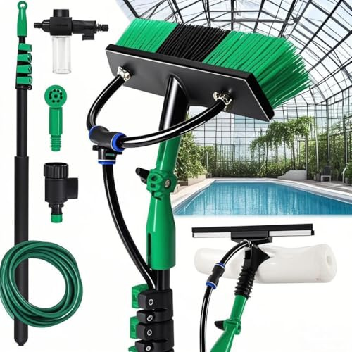 Peviasot Teleskop Waschbürste, 3.6m Waschbürste mit Teleskopstiel,Profi-Set Teleskopbürste mit Wasseranschluss,Fenster & PV-Anlagen Reinigung,Teleskopbürste,mit Weiche Borsten,Für Terrasse, Pool