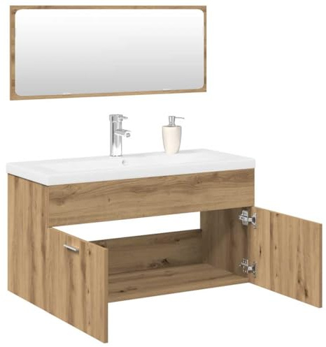 LLEZKBR Ensemble de meubles de salle de bain 3 pièces en chêne artisanal en bois d'ingénierie