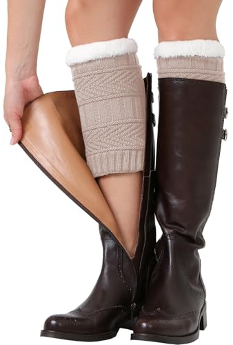 Nanxson Jambières Guêtres pour Femmes et Fille d'Hiver en Tressé Tricot Chaussettes Chaudes Guetres pour Danse Yoga Danse (Beige)