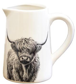Monochrome Highland Cow Jug Vase Ceramic Hand Crafted Animal Pitcher Decor