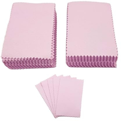 TUKEVA 100 Piezas Paños para pulir Joyas Paño de Limpieza de Joyería Paño de Pulido de Vidrio Suave para Joya (rosa, 6x10cm)