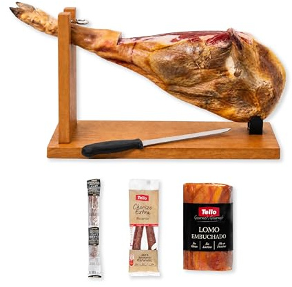 Montevalle Jambon Serrano Gran Reserva Entier 7-8kg | Support Et Couteau Inclus | Assortiment De Charcuterie Ibérique | Affinage Vingt Mois | Pièce De Porc Espagnole | Kit Dégustation Haute Qualité