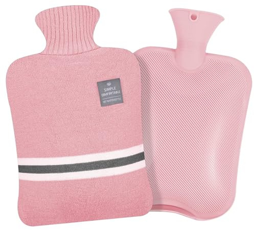 Bolsa de Agua Caliente con Funda de Peluche 2L Grande Botella de Agua Caliente para Adultos y Niños Bolsas Agua Caliente Antifugas para Mantener el Dolor Muscular Menstrual y Articular (Rosa) | Bolsa de agua caliente extraíble y limpia a prueba de fugas Bolsa de agua caliente con tapa para cintura espalda lesiones