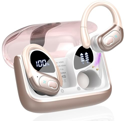 AI Kopfhörer Übersetzer, 3-in-1Bluetooth 5.4 Echtzeit Sprachübersetzer Kopfhörer 164 Sprachen mit App, 75Std Übersetzer Ohrhörer mit Ohrhaken und ENC Mic, 6 Übersetzungsmodi für Business, Rose