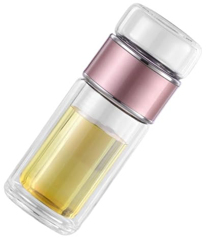DIYEAH Botella de Té de Vidrio con Infusor Incorporado Portátil y Resistente al Calor Diseño Transparente Rosa Dorado para Viajes y Oficina