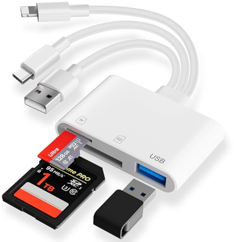 Loydia Lector de Tarjeta SD USBC, Adaptador Lightning Tarjetas SD con Ranura para Tarjeta SD/TF y Puerto USB, USB C/A Adaptador Lector Tarjetas de Memoria Card Reader para iPhone 15, Laptop, Tablet