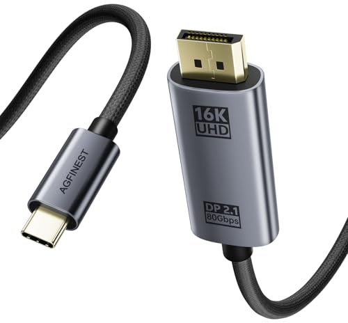 Bidirektional USB-C auf DisplayPort 2.1 Kabel, 80Gbps UHBR20, 16K@60Hz 8K@120Hz 4K@240Hz, VRR HDR Thunderbolt 5/4 Kompatibel mit MacBook Pro, Mac mini, RTX5090, OLED Gaming Monitor, Nylon-Geflecht, 1M