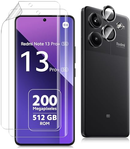 Datree 2 Piezas Protector de Pantalla para Xiaomi Redmi Note 13 Pro Plus 5G/Note 13 Pro+ 5G, 1 Piezas Protector de Lente de Cámara,Alta Definicion,Anti-Arañazos Screen Protector,Protector hidrogel TPU