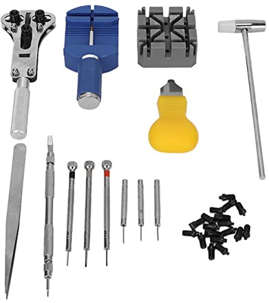 Pongnas Kit di Riparazione Professionale per Orologi da 14 Pezzi con Apri Cassa, Strumenti per la Sostituzione della Batteria e Comoda Borsa per il Trasporto