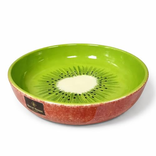 Ensaladera de cerámica diseño kiwi decorativo, bowl frutera moderno para cocina, vajilla elegante para mesa, ideal para ensaladas, frutas y presentación de alimentos, resistente y duradera