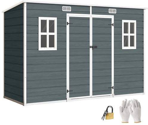 Outsunny Abri de Jardin en Plastique 10 x 4 Pieds avec Plancher, Gris