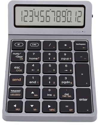 Asixxsix Pavé Numérique et Calculatrice sans Fil Bluetooth 2.4G 2 en 1 (Gris foncé)