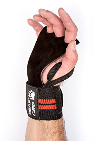 Bear Grip – CrossFit-Handschuhe mit Leder-Handfläche, idealer Schutz für WOD-Fitness, Gewichtheben, Powerlifting, spezielles Einheitsgrößen-Design, schwarz / rot