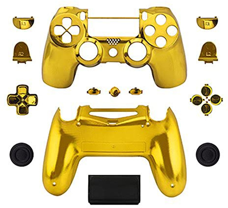 Full Housing Shell Case Cover with Buttons Mod Kit For PS4 Pro Slim For PS4 Slim Pro JMD-040 Wireless Controller Replacement (Chrome Gold)