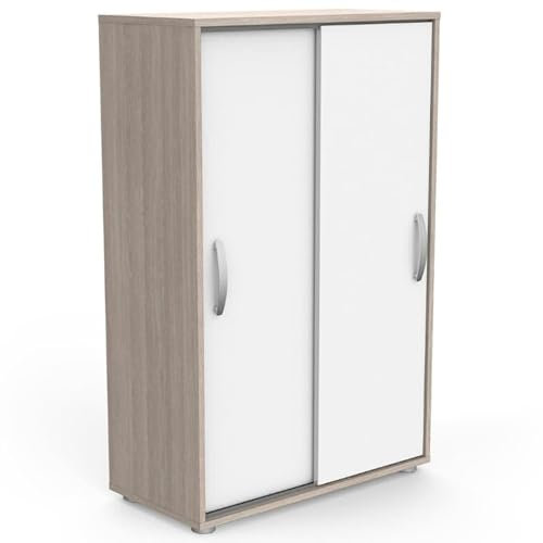 Mobile ausiliario Miroyengo con due ante scorrevoli in bianco e rovere 68x33x106 cm