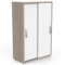 Mobile ausiliario Miroyengo con due ante scorrevoli in bianco e rovere 68x33x106 cm