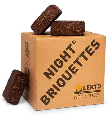 Lekto Woodfuels Night Briquettes - 20kg (20 Briquettes), Up to 8 Hour Slow Burn | Ideal for Wood Stoves, Log Burners, Sheltered Fire Pits & Chiminea | Compressed Wood Fire Bricks | Long Burning Logs