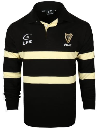Irland Harp Rugby-Shirt, langärmelig, Schwarz / Cremefarben (Größe S-XXXL)
