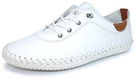 Lunar St Ives Leather Plimsoll 8 UK White