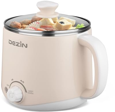 Dezin Electric Pot, 1.6L Ramen Cooker, Hot Pot Electric Stainless Steel, Multifunctional Cooker for Egg, Pasta, Soup, Porridge, Oatmeal with Temperature Control and Keep Warm Function