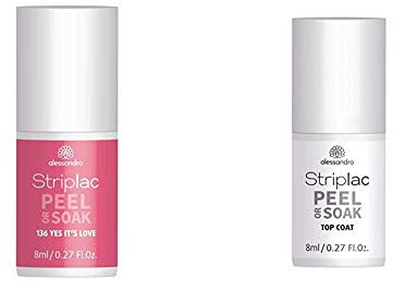 alessandro Striplac Peel or Soak Yes it´s love – LED-Nagellack in Rot-Rosa – 8ml & Striplac Peel or Soak Top Coat – LED-Überlack für eine perfekt glänzende Farblackierung – 1 x 8ml