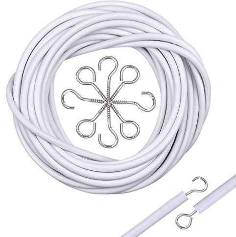 Disino Filo per Tende, Cavo per Tende 5M Corda per Tende con 10 Pezzi Ganci Avvitabili e 10 Pezzi Golfari per Tende