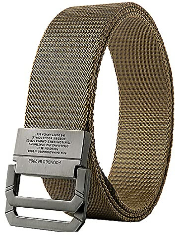 Herren-Gürtel aus Legierung, schnell trocknend, mit Doppelring-Schnalle, schmale Passform, Wolf braun, M