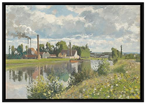 Pixxprint Camille Pissarro - Usine au bord de l'Oise Saint-Ouen L Leinwandbild 100x70 cm im Bilderahmen, Wandbild, Schattenfugenrahmen, Kein Poster