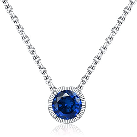 Qings Geburtsstein Kette Edelstein Schmuck Anhänger Damen Halskette Solitär Ketten Silber 925 Silberkette mit Kristall Zirkonia Stein Birthstone Necklace für Geburtstag Valentinstag Amulett Geschenk