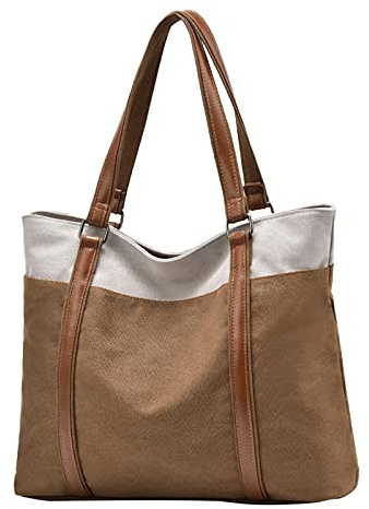 PORRASSO Damen Handtasche Groß Schultertasche Casual Shopper Leinwand Strandtasche für Büro Schule Arbeit Reisen