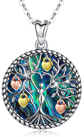 Eusense Livets träd-halsband, familjeträds-hänge, smycke i 925-sterlingsilver, present till kvinnor och flickor, Sterlingsilver, Pärla