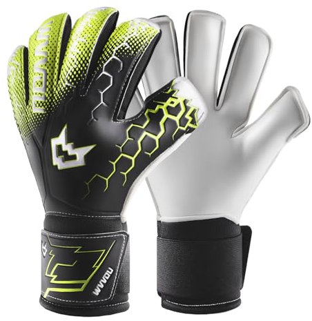 WVVOU Torwarthandschuhe Kinder mit Fingersave, Torwarthandschuhe Herren, Fußballhandschuhe, Erwachsene und Jugendliche (Schwarz, 7)