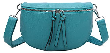 OBC Damen Tasche Gürteltasche Crossbody Hüfttasche Bauchtasche Umhängetasche Cross-Over Bodybag Schultertasche Handytasche Kosmetiktasche Kunst-Leder L313 Türkis 24x15x5 cm