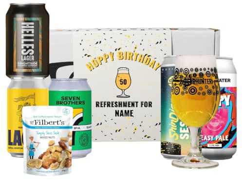 Beer Hunter Personalised Birthday Manchester Craft Beer Gift Set Box with Glass - IPA, Pale Ale, Lager (5 x 330ml Cans)