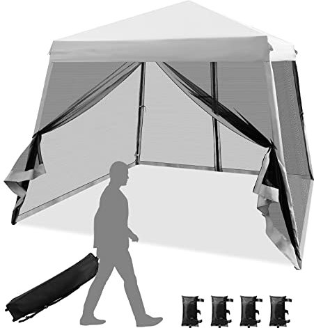 COSTWAY Carpa Cenador Plegable 3x3m, Pabellon de Jardin Pop-up Regulable en Altura, 4 Paredes y 4 Bolas de Arena, Bolsa con Ruedas, Pergolas Impermeables Exterior Protección UV 50+ (Gris)
