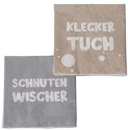 2 x 20 Servietten 'Schnutenwischer & Kleckertuch' grau, hellbraun, weiß