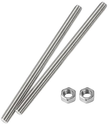 HiPicco M8 x 200mm Fully Threaded Rod & Studs, 304 Stainless Steel Right Hand Threads Rods, M8-1.25 Thread Pitch for Anchor Bolts, Clamps, Hangers and U-Bolts 2 Pack【with Nuts】