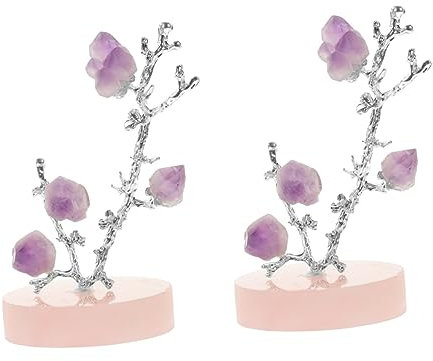 Abaodam 2stücke Kristall Blumenbaum Deko Handgefertigter Amethyst Baum Für Modernes Wohndesign Tischornament Für Schlafzimmer Wohnzimmer Und Büro Stabiler Stand Langlebiges Material