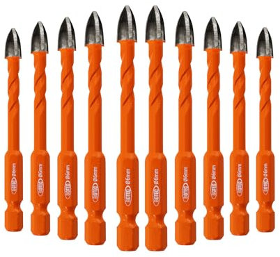 BGTEC Brocas de metal duro Brocas para mampostería, 10pcs Vástago de ajuste rápido 6MM Broca espiral en cruz de aleación dura para Madera Plástico Mampostería Cerámica Hormigón Mármol