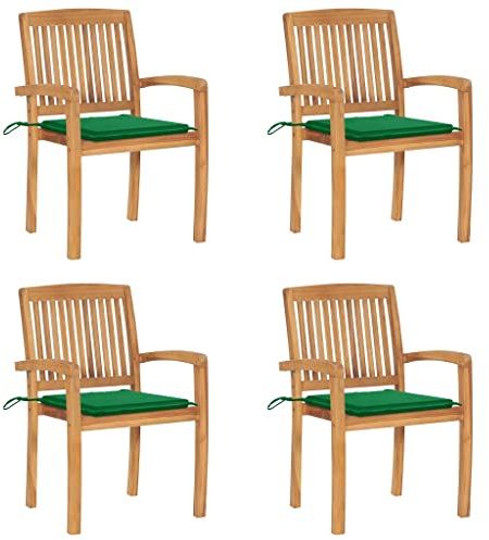 CKioict Stapelstuhl Bistrostuhl Balkonmöbel Stapelbare Gartenstühle mit Kissen 4 STK. Massivholz Teakfür Gärten, Pools, Terrassen