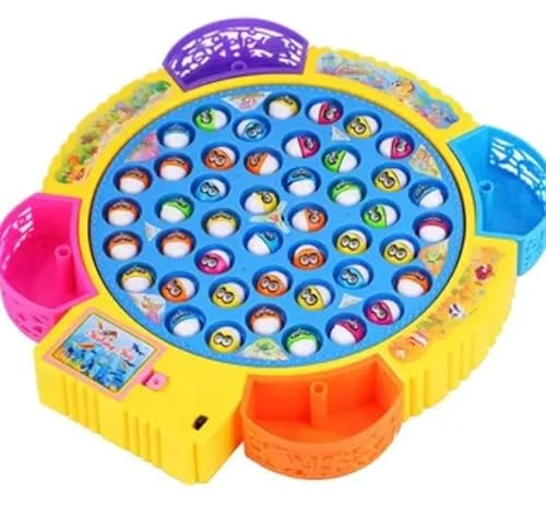 PEBBLE HUG Large Electric Fishing Game, with Tray and Music, Rotating Board Games, Easy to Fish, 360 Degree Rotating Fun Magnetic, Educational Learning Toys for Kids
