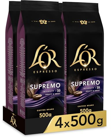L'OR Espresso Supremo Café en Grano Natural | 4x500g | Intensidad 10, Pack 4 unidades, 100% Natural