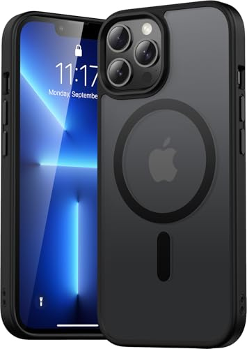 Natiiozie Magnetisch Hülle Kompatibel mit iPhone 13 Pro 6,1 Zoll, Matt Handyhülle Kompatibel mit MagSafe, Stoßfest Kratzfest Schutzhülle Nie Vergilbung rutschfest Rückseite Case Schwarz
