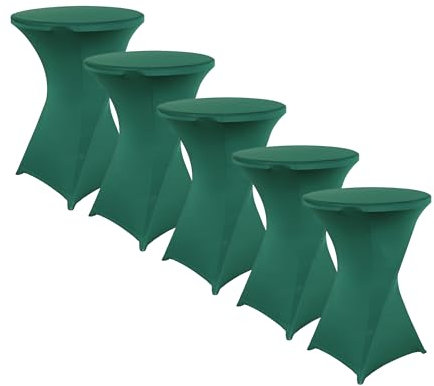 iEventStar Stretch Stehtisch Hussen Spandex Stehtischhussen Bartische Hochzeit Erstärkung im Fußbereich Rund Tischdecke für Bistrotisch Cocktail-Party (Dunkelgrün, 5er Set - Ø 80-85 cm)