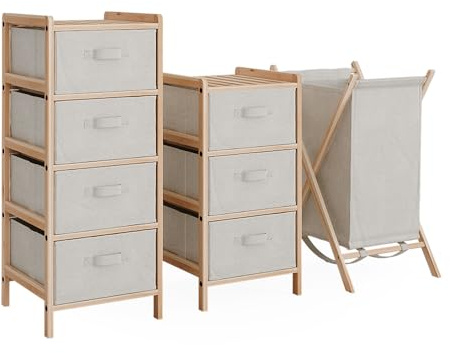 Vicco Conjunto de Muebles de Cuarto de baño Bruno, Beige, 3 Partes, Compuesto por 2 cómodas y un cesto para la Ropa